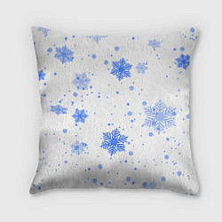 Подушка квадратная Голубые снежинки падают, цвет: 3D-принт