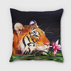 Подушка квадратная Бенгальский Тигр в кустах, цвет: 3D-принт