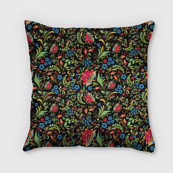 Подушка квадратная Цветочный Узор хохлома, цвет: 3D-принт