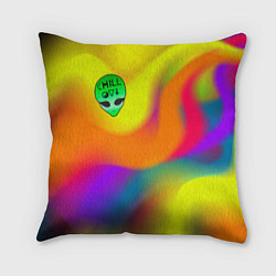 Подушка квадратная Chill out зеленый человечек, цвет: 3D-принт