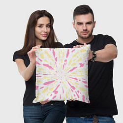 Подушка квадратная Розовый с желтым принт тай-дай, цвет: 3D-принт — фото 2
