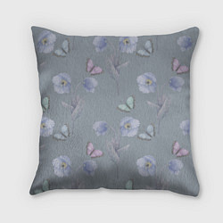 Подушка квадратная Бабочки и цветы голубого мака, цвет: 3D-принт