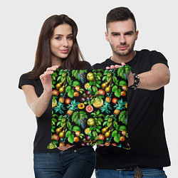Подушка квадратная Сочные фрукты - персик, груша, слива, ананас, цвет: 3D-принт — фото 2