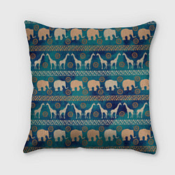 Подушка квадратная Жирафы и слоны, цвет: 3D-принт