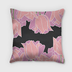 Подушка квадратная Розовые цветы-кристаллы, цвет: 3D-принт