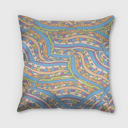 Подушка квадратная Разноцветный геометрический узор в стиле дудл, цвет: 3D-принт
