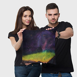 Подушка квадратная Горный пейзаж со звёздным небом и северным сиянием, цвет: 3D-принт — фото 2