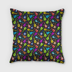 Подушка квадратная Разноцветные Гитары, цвет: 3D-принт