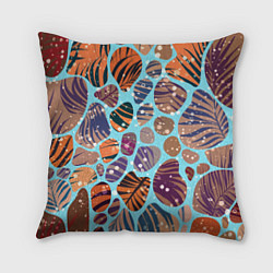 Подушка квадратная Разноцветные камушки, цветной песок, пальмовые лис, цвет: 3D-принт