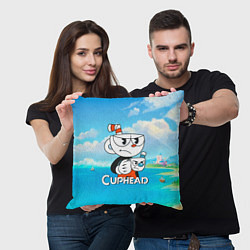 Подушка квадратная Cuphead сердитая чашечка, цвет: 3D-принт — фото 2