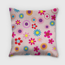 Подушка квадратная Мультяшные цветочки, цвет: 3D-принт