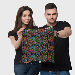 Подушка квадратная Разноцветные яркие узоры, цвет: 3D-принт — фото 2