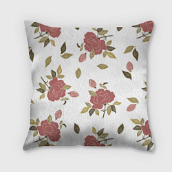 Подушка квадратная Розовые розы на светлом фоне, цвет: 3D-принт