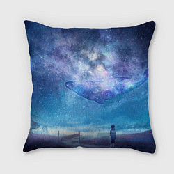 Подушка квадратная Девочка и космический кит в звёздном небе, цвет: 3D-принт