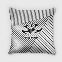 Подушка квадратная Символ Hitman на светлом фоне с полосами, цвет: 3D-принт