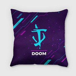 Подушка квадратная Символ Doom в неоновых цветах на темном фоне, цвет: 3D-принт