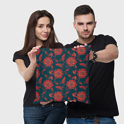 Подушка квадратная Red flowers texture, цвет: 3D-принт — фото 2