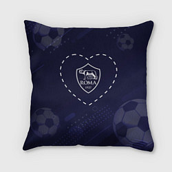 Подушка квадратная Лого Roma в сердечке на фоне мячей, цвет: 3D-принт
