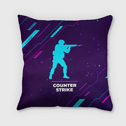 Подушка квадратная Символ Counter Strike в неоновых цветах на темном, цвет: 3D-принт