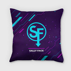 Подушка квадратная Символ Sally Face в неоновых цветах на темном фоне, цвет: 3D-принт