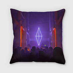 Подушка квадратная Неоновое помещение с людьми - Фиолетовый, цвет: 3D-принт