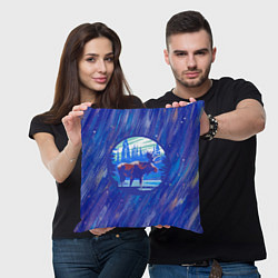 Подушка квадратная Лось в лесу Blue, цвет: 3D-принт — фото 2
