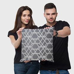 Подушка квадратная Белые неоновые соты, цвет: 3D-принт — фото 2