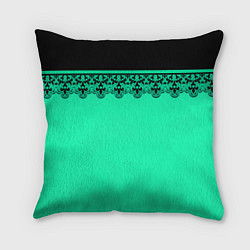 Подушка квадратная Черные кружева на ярком неоновом зеленом фоне lace, цвет: 3D-принт