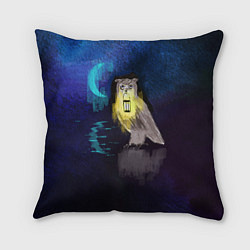 Подушка квадратная Сова с фонарем на фоне ночи, цвет: 3D-принт