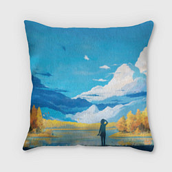 Подушка квадратная Горное озеро осенним днём, цвет: 3D-принт