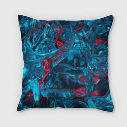 Подушка квадратная Неоновые куски льда - Голубой и красный, цвет: 3D-принт