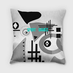 Подушка квадратная SPORT GAMES черно-белый абстрактный узор, цвет: 3D-принт
