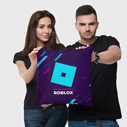 Подушка квадратная Символ Roblox в неоновых цветах на темном фоне, цвет: 3D-принт — фото 2