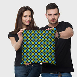Подушка квадратная Зеленые и синие листочки паттерн, цвет: 3D-принт — фото 2