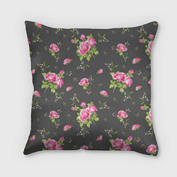 Подушка квадратная Розовые розы на сером фоне, цвет: 3D-принт