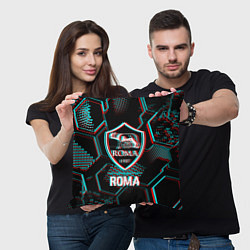 Подушка квадратная Roma FC в стиле Glitch на темном фоне, цвет: 3D-принт — фото 2