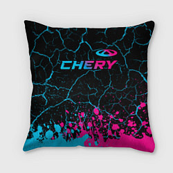 Подушка квадратная Chery - neon gradient: символ сверху, цвет: 3D-принт