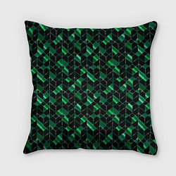 Подушка квадратная Геометрический узор, зеленые фигуры на черном, цвет: 3D-принт