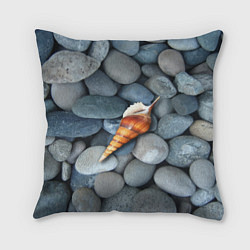 Подушка квадратная Одинокая ракушка среди морских камней, цвет: 3D-принт