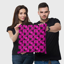 Подушка квадратная Black and pink hearts pattern on checkered, цвет: 3D-принт — фото 2