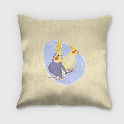 Подушка квадратная Умные попугаи Корелла, цвет: 3D-принт