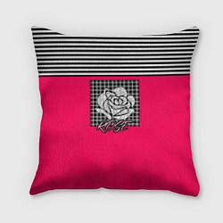 Подушка квадратная Аппликация Роза на клетчатом фоне, цвет: 3D-принт