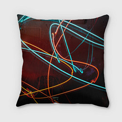 Подушка квадратная Неоновые лучи на тёмной поверхности
