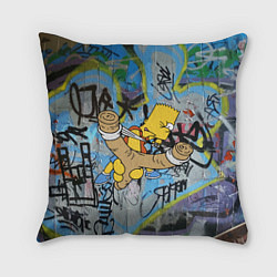 Подушка квадратная Целящийся из рогатки Барт Симпсон на фоне граффити, цвет: 3D-принт