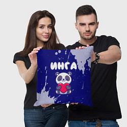 Подушка квадратная Инга панда с сердечком, цвет: 3D-принт — фото 2