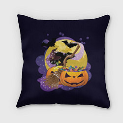 Подушка квадратная Чёрный котёнок и тыквы, цвет: 3D-принт