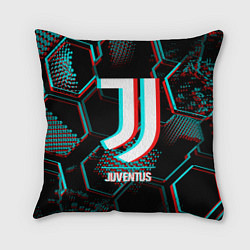 Подушка квадратная Juventus FC в стиле glitch на темном фоне, цвет: 3D-принт