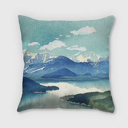 Подушка квадратная Река в горах - акварельный рисунок, цвет: 3D-принт