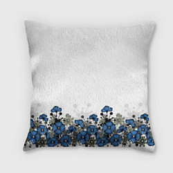 Подушка квадратная Синий цветочный узор -кайма, цвет: 3D-принт