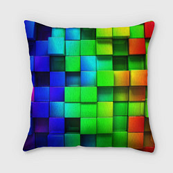 Подушка квадратная Цветные неоновые кубы, цвет: 3D-принт